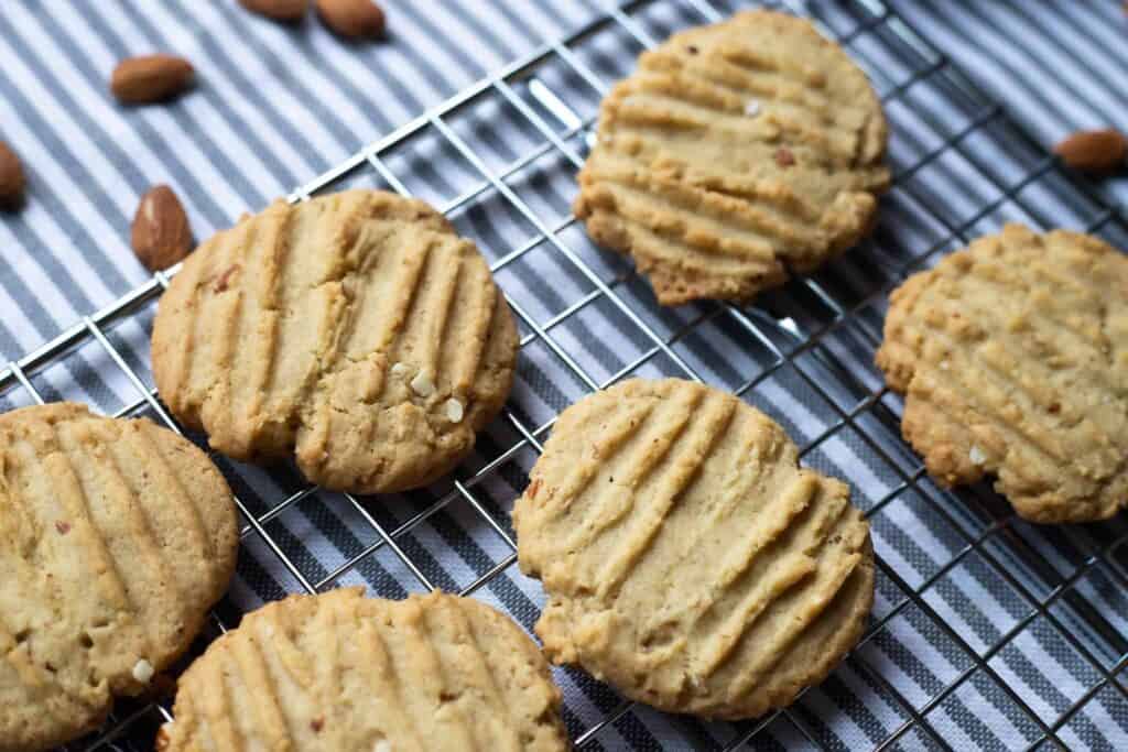 This is an up close picture of almond shortbread washboard cookies. 