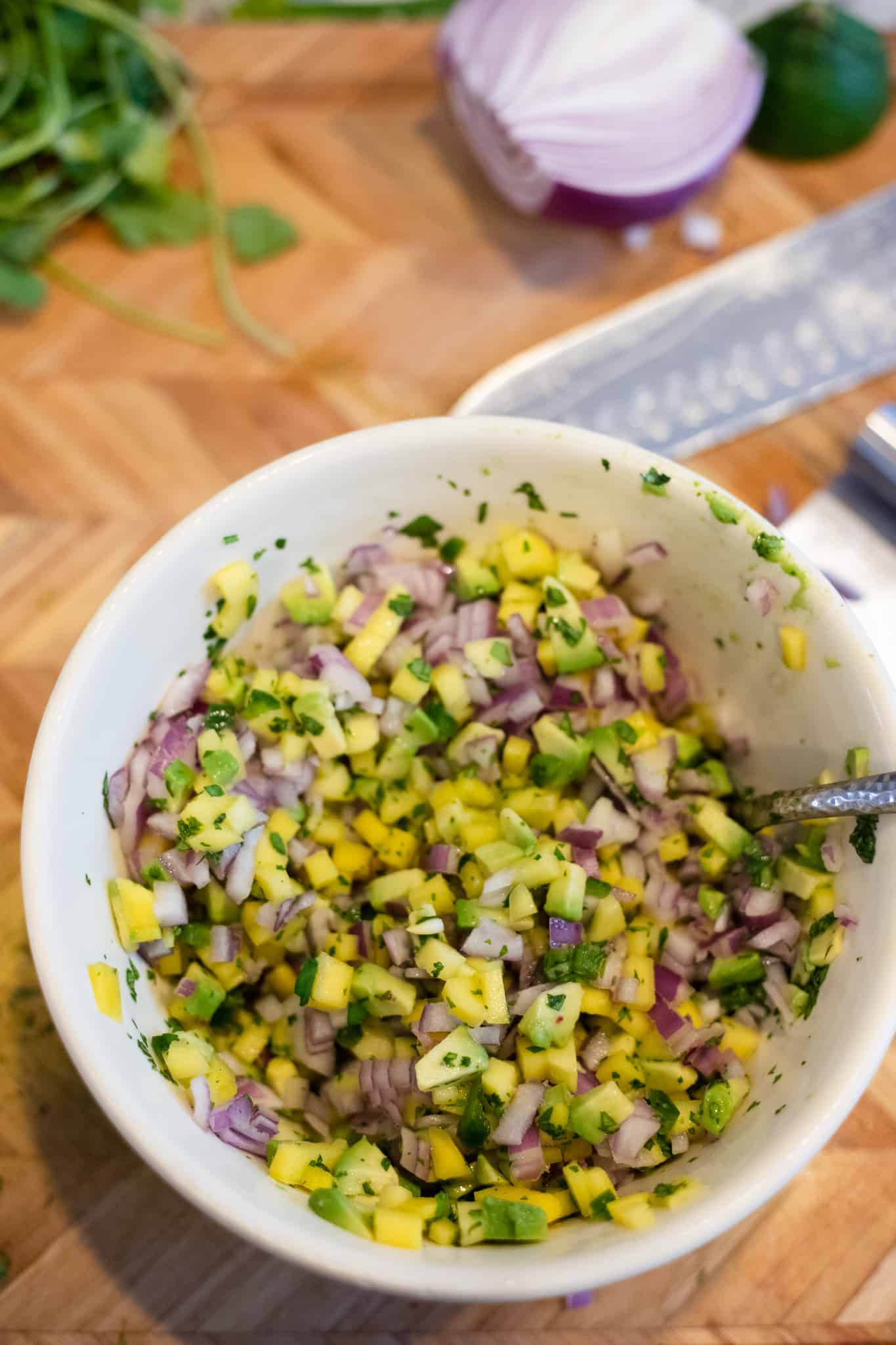 This is a picture of mango avocado salsa. The Hangry Economist.