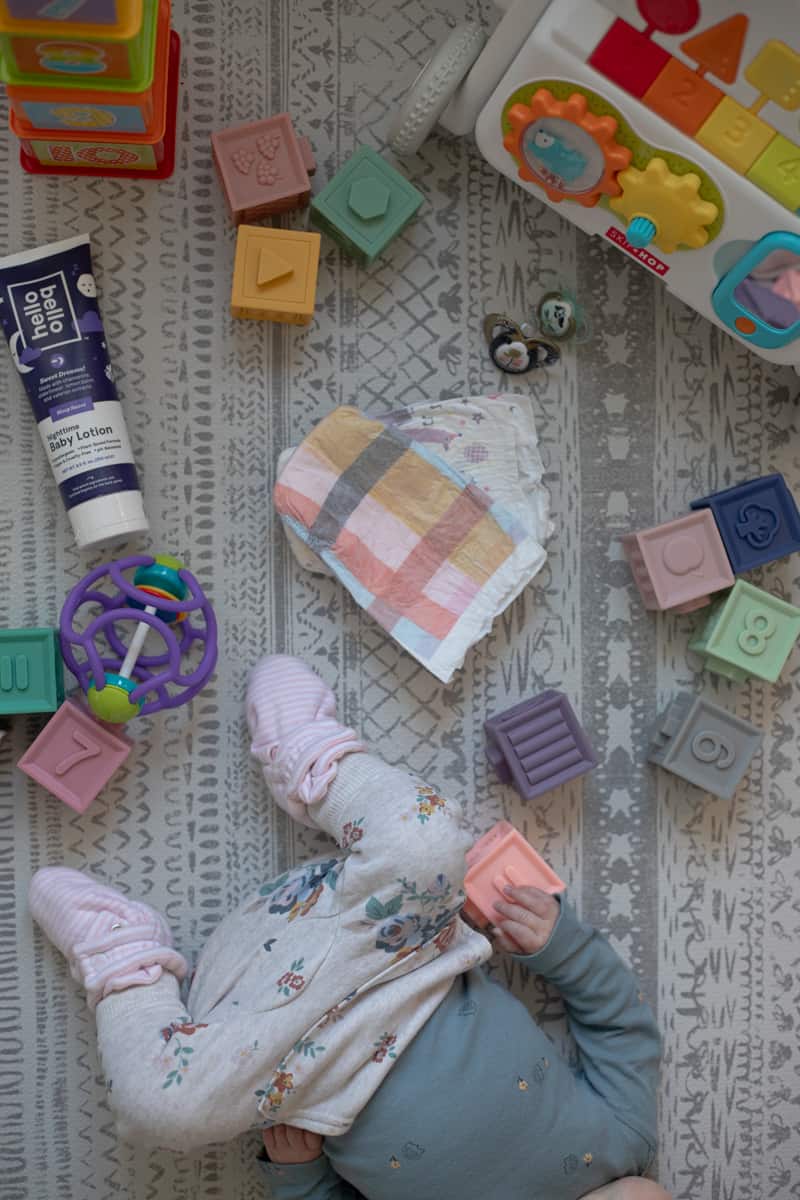 Baby products lying on the floor. 