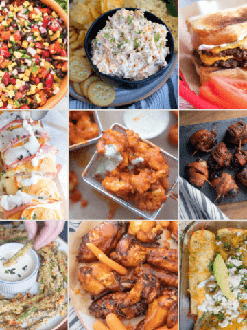 A grid of 9 photos of our favorite Super Bowl recipes.