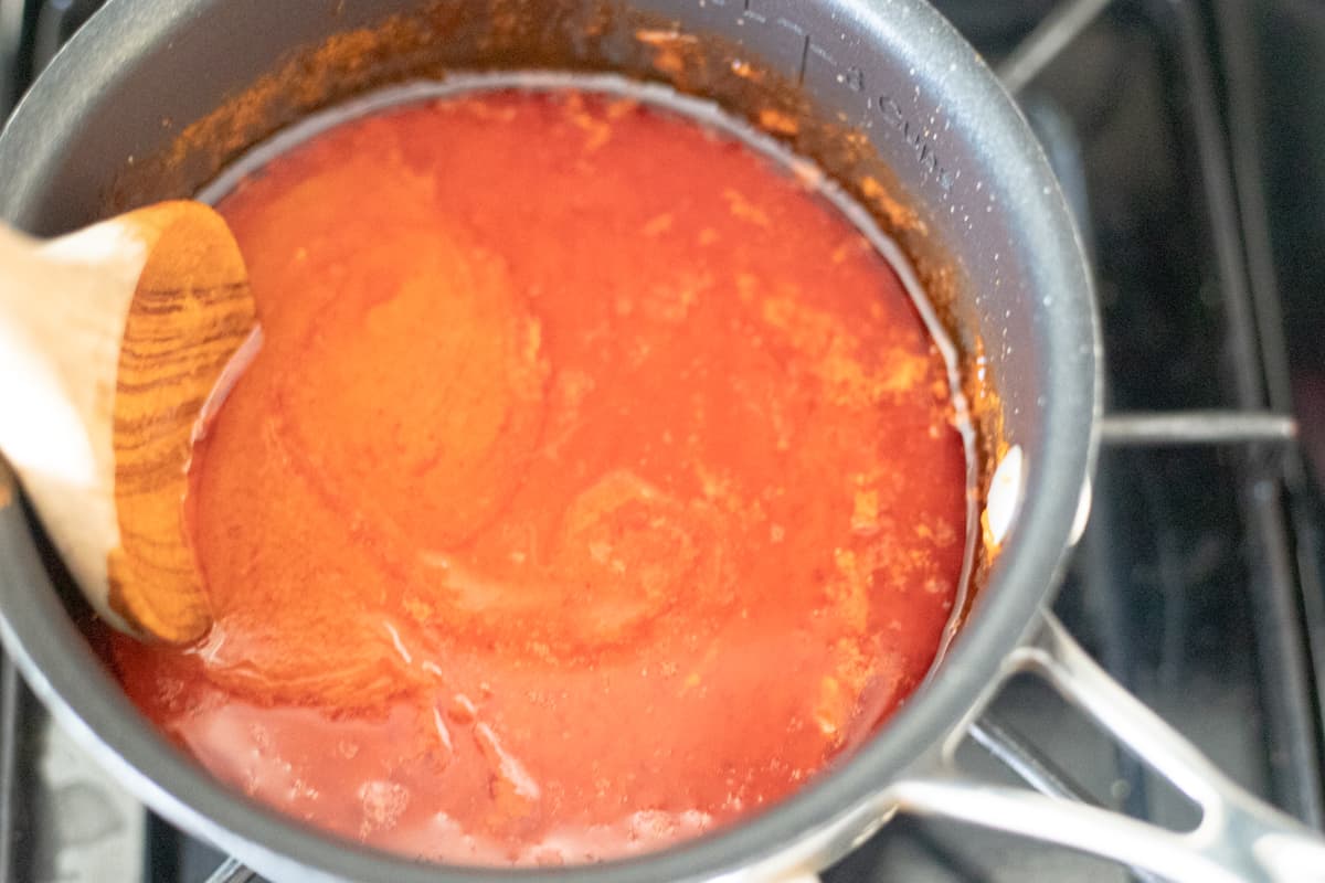 Melted butter and Frank's RedHot hot sauce mixed together in a small saucepan. 