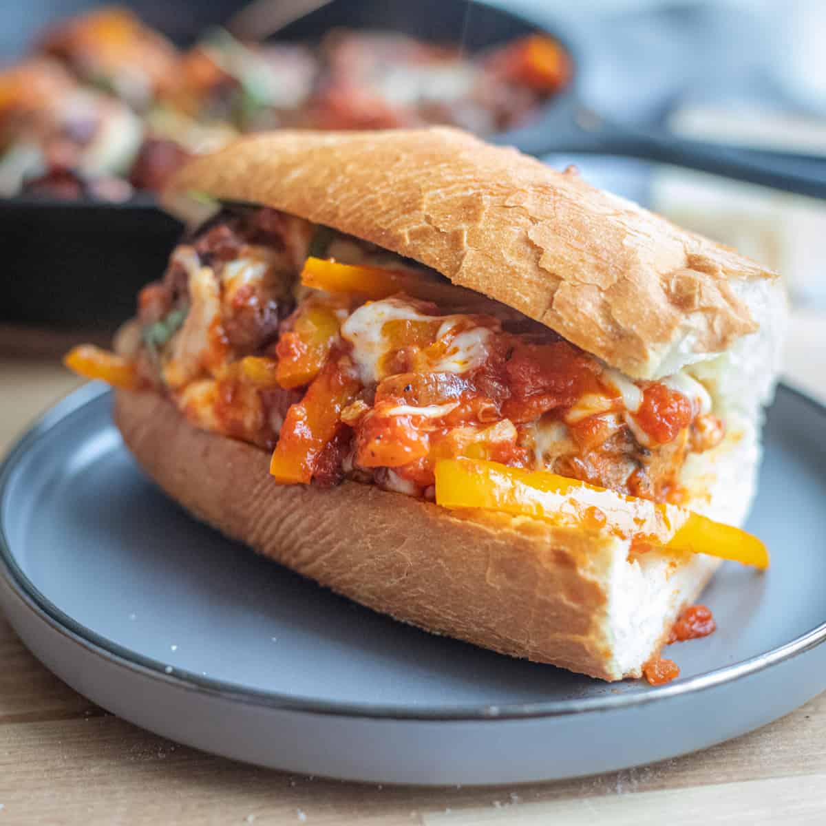 French bread filled with turkey meatballs and peppers. 