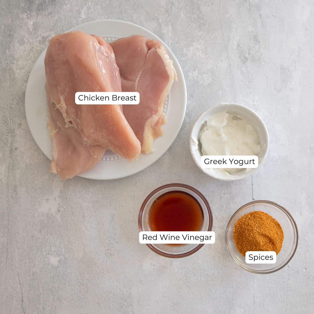 Ingredients for Traeger chicken breasts on a countertop.